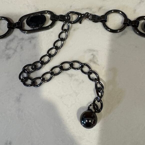 Gunmetal black silver faux stone metal ring link adjustable belt Y2K it girl - Picture 2 of 5